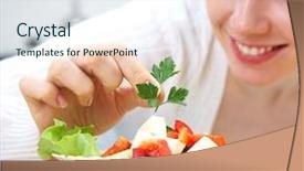  Presentation with cooking - Presentation theme featuring smiling woman cooking vegetables background and a sky blue colored foreground