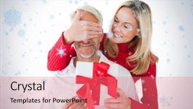  Presentation with falling snow - Presentation theme consisting of holding gift against snow background and a coral colored foreground