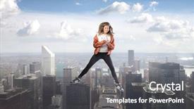  Presentation with dancing - Theme consisting of smiling woman dancing to music background and a dark gray colored foreground