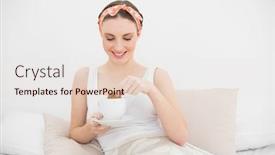  Presentation with biscuit coffee - Audience pleasing slide set consisting of smiling woman dipping a biscuit into her coffee sitting on her bed in her bedroom backdrop and a lemonade colored foreground