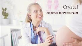  Presentation with pregnant woman doctor - Cool new theme with smiling woman doctor shows pictures on the tablet to pregnant young woman at hospital backdrop and a lemonade colored foreground