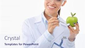  Presentation with green apple - Audience pleasing slide set consisting of smiling-woman-doctor backdrop and a sky blue colored foreground