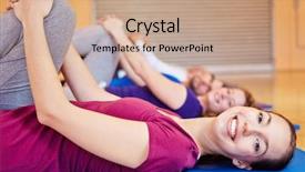  Presentation with exercise kids kid doing fitness - Slides with smiling woman doing stretching exercises background and a  colored foreground