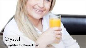  Presentation with orange - Theme featuring smiling-woman-drinking-an-orange background and a lemonade colored foreground