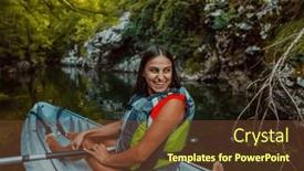  Presentation with kayak - Slide deck consisting of smiling-woman-enjoying-a-relaxing background and a tawny brown colored foreground