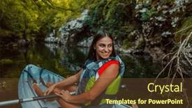  Presentation with kayak - Slide set enhanced with smiling-woman-enjoying-a-relaxing background and a tawny brown colored foreground