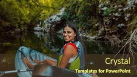  Presentation with kayak - Presentation theme consisting of smiling-woman-enjoying-a-relaxing background and a tawny brown colored foreground