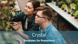  Presentation with helping man - Slides having smiling-woman-florist-wearing-apron background and a ocean colored foreground