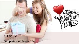  Presentation with giving - Cool new presentation theme with smiling woman giving a present to her boyfriend against cute valentines message backdrop and a soft green colored foreground