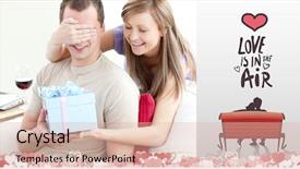  Presentation with giving - Presentation theme featuring smiling woman giving a present to her boyfriend against love is in the air background and a lemonade colored foreground