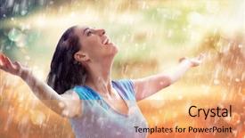  Presentation with rain - Slides consisting of smiling woman happy rain background and a coral colored foreground