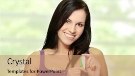  Presentation with pregnancy - Colorful PPT theme enhanced with smiling woman holding a pregnancy test backdrop and a coral colored foreground