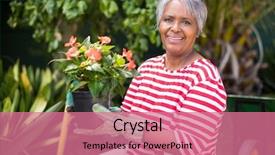  Presentation with kneeling - Amazing PPT layouts having smiling woman holding potted plant backdrop and a coral colored foreground