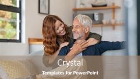  Presentation with senior living - Beautiful slide deck featuring smiling-woman-hugging-her-husband backdrop and a coral colored foreground