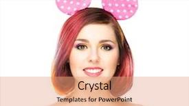  Presentation with mickey mouse - Colorful presentation theme enhanced with smiling woman in mickey mouse backdrop and a coral colored foreground