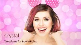  Presentation with mickey mouse - PPT layouts having smiling woman in mickey mouse background and a lemonade colored foreground