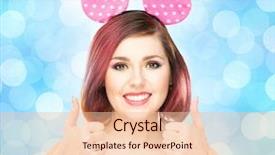  Presentation with mickey mouse - Colorful PPT theme enhanced with smiling woman in mickey mouse backdrop and a lemonade colored foreground