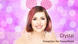  Presentation with mickey mouse - PPT theme featuring smiling woman in mickey mouse background and a lemonade colored foreground