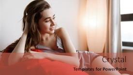  Presentation with bag - Colorful PPT theme enhanced with smiling-woman-in-nightie backdrop and a red colored foreground
