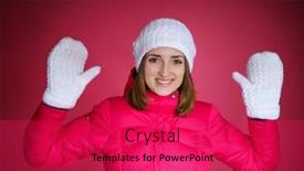  Presentation with woman sport - PPT layouts with smiling-woman-in-the-red background and a red colored foreground