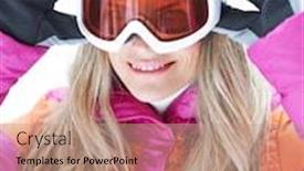  Presentation with ski - Cool new presentation theme with smiling-woman-in-winter backdrop and a coral colored foreground