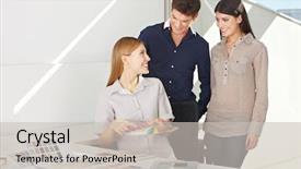  Presentation with consulting - Presentation consisting of smiling woman is consulting young background and a light gray colored foreground