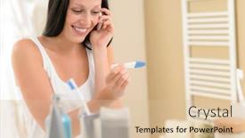  Presentation with pregnancy - Amazing slide deck having smiling woman look positive pregnancy test calling phone in bathroom backdrop and a lemonade colored foreground