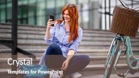  Presentation with cell - Slide set with smiling woman looking in cell background and a  colored foreground