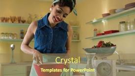  Presentation with recipe book - PPT layouts consisting of smiling-woman-looking-into-recipe background and a coral colored foreground