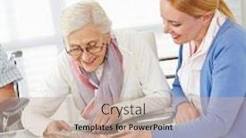  Presentation with photo album - Audience pleasing PPT theme consisting of smiling-woman-looks backdrop and a mint green colored foreground