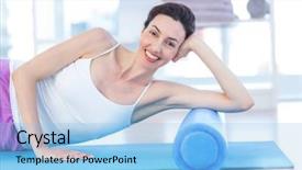  Presentation with exercise mat - Amazing slide deck having smiling woman lying on exercise mat in medical office backdrop and a light blue colored foreground