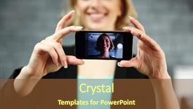  Presentation with smile focus - Slide set enhanced with smiling woman making a self background and a  colored foreground