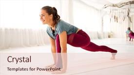  Presentation with healthy lifestyle - Slide set enhanced with smiling woman making high lung background and a lemonade colored foreground