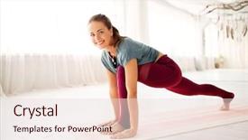  Presentation with sport and health - Beautiful theme featuring smiling woman making high lung backdrop and a lemonade colored foreground