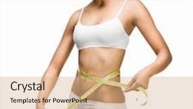  Presentation with healthy lifestyles - Audience pleasing presentation theme consisting of smiling woman measuring perfect shape of beautiful waist healthy lifestyles concept backdrop and a coral colored foreground