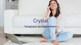  Presentation with social isolation - Slide set enhanced with smiling woman on the phone background and a sky blue colored foreground