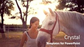  Presentation with nature countryside - Presentation with smiling-woman-pets-her-white background and a violet colored foreground