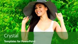  Presentation with outdoors - Amazing slide deck having smiling-woman-posing-outdoors backdrop and a forest green colored foreground