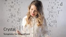  Presentation with history book - PPT theme with smiling woman reading a book background and a mint green colored foreground