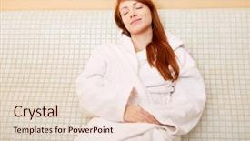  Presentation with relaxing - Cool new PPT theme with smiling woman relaxing on heated backdrop and a lemonade colored foreground