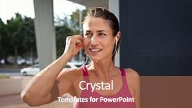  Presentation with listening woman - Theme enhanced with smiling woman running on city background and a coral colored foreground