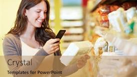  Presentation with barcode - Audience pleasing theme consisting of smiling-woman-scans-the-barcode backdrop and a coral colored foreground