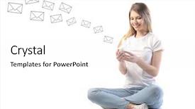  Presentation with sms - Theme consisting of smiling woman sending sms background and a white colored foreground