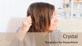  Presentation with cochlear implant - Presentation theme featuring smiling woman showing cochlear implant background and a coral colored foreground