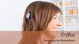  Presentation with cochlear implant - Audience pleasing slides consisting of smiling woman showing cochlear implant backdrop and a red colored foreground