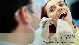  Presentation with smiling paramedic sitting in ambulance - Cool new slide set with smiling woman sitting in dentist backdrop and a mint green colored foreground