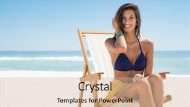  Presentation with sea sun - Cool new theme with smiling woman sitting on deck backdrop and a soft green colored foreground