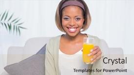  Presentation with looking glass - Presentation theme consisting of vitamin c - smiling woman sitting on sofa background and a soft green colored foreground