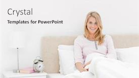  Presentation with alarm - Cool new presentation with smiling woman sitting upright while leaning back against the headboard the alarm clock on the desk beside her showing the time backdrop and a white colored foreground