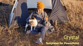  Presentation with weekend - PPT layouts featuring smiling-woman-sitting-with-dog background and a tawny brown colored foreground